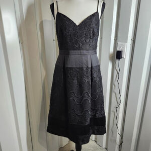 Aidan Mattox Womens Black Lace Satin Midi Cocktail Dress Size 8 Dark Romantic